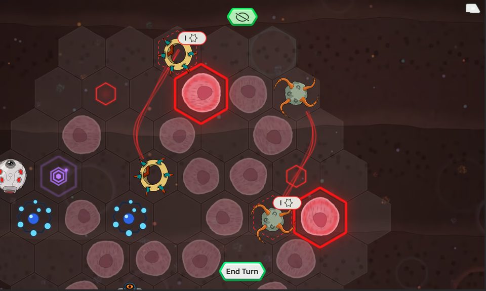 Two pathogens with their predicted paths drawn in red toward the Cells they will attack