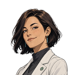 The mentor: a woman with a dark bob and a white coat, smiling